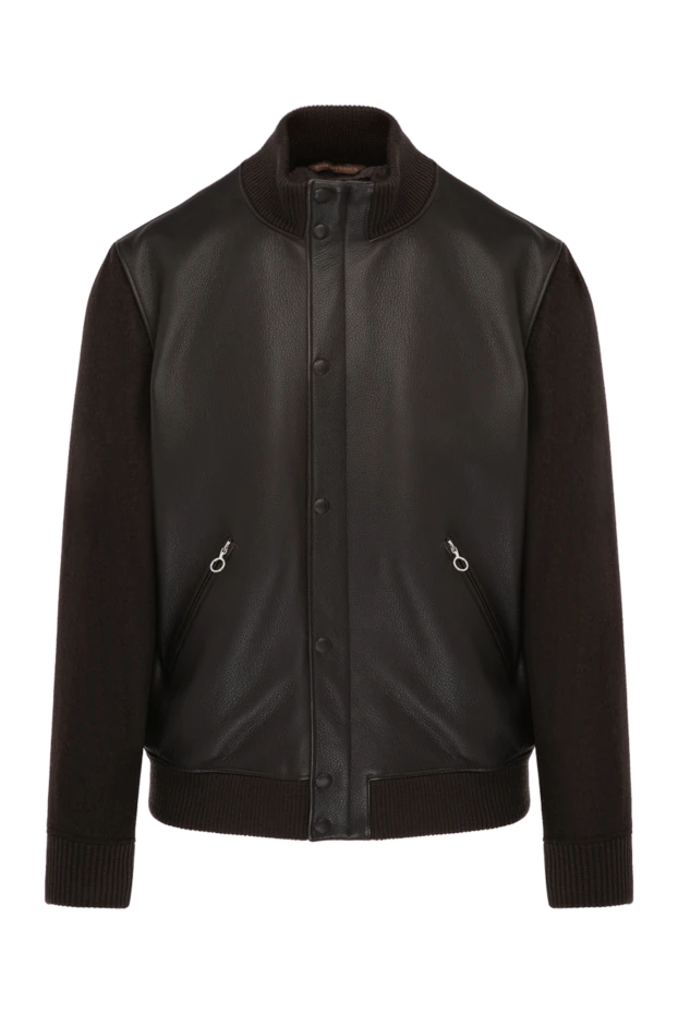 Куртка мужская коричневая из натуральной кожи и кашемира - фото 1