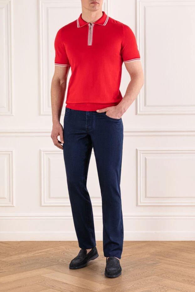 Red cotton polo shirt in a sporty style with white accents on the collar and sleeves - photo 2