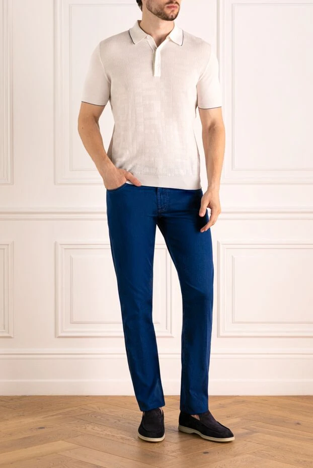 Поло универсальное белое с коротким рукавом и фактурным рисунком - фото 2