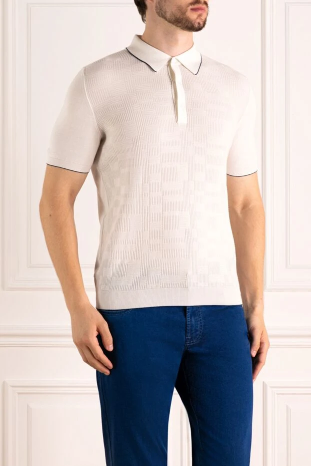 Svevo поло универсальное белое с коротким рукавом и фактурным рисунком 179450 - фото 3