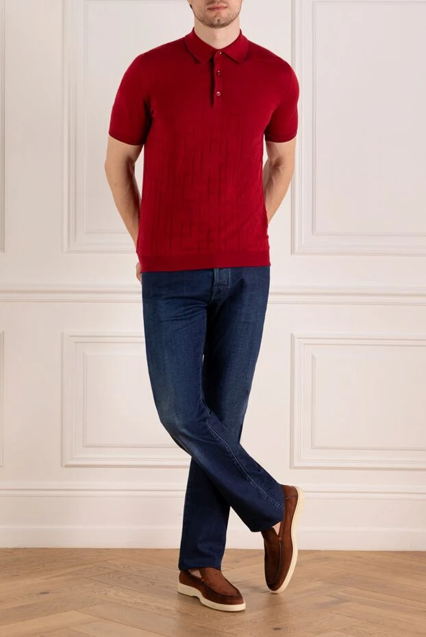 Svevo мужское поло насыщенного красного цвета с фактурным плетением
 179457 - фото 2