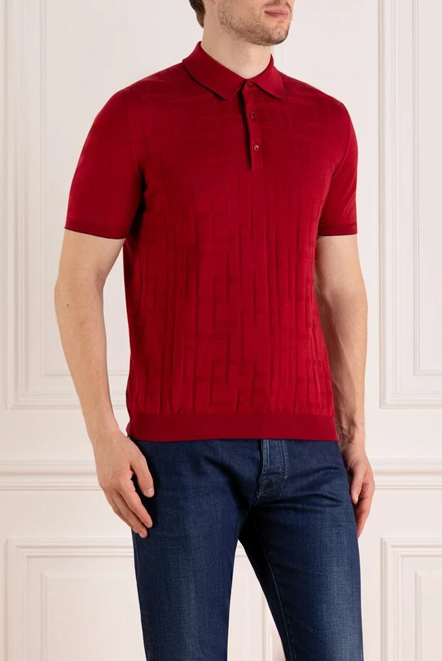 Svevo мужское поло насыщенного красного цвета с фактурным плетением
 179457 - фото 3
