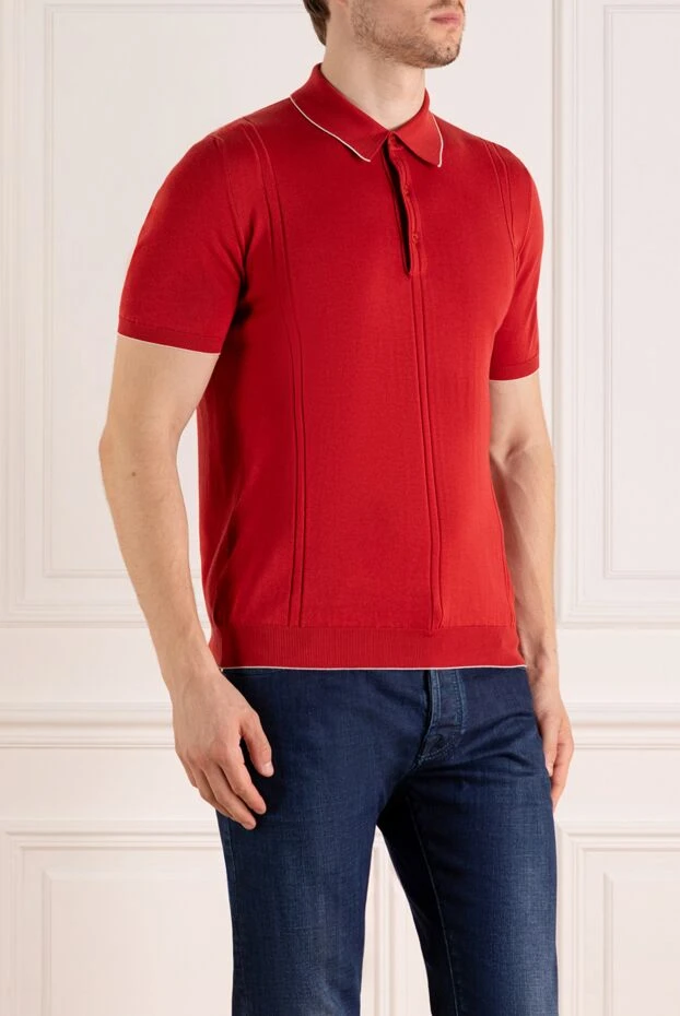 Svevo мужское красное хлопковое поло с окантовкой воротника 179458 - фото 3