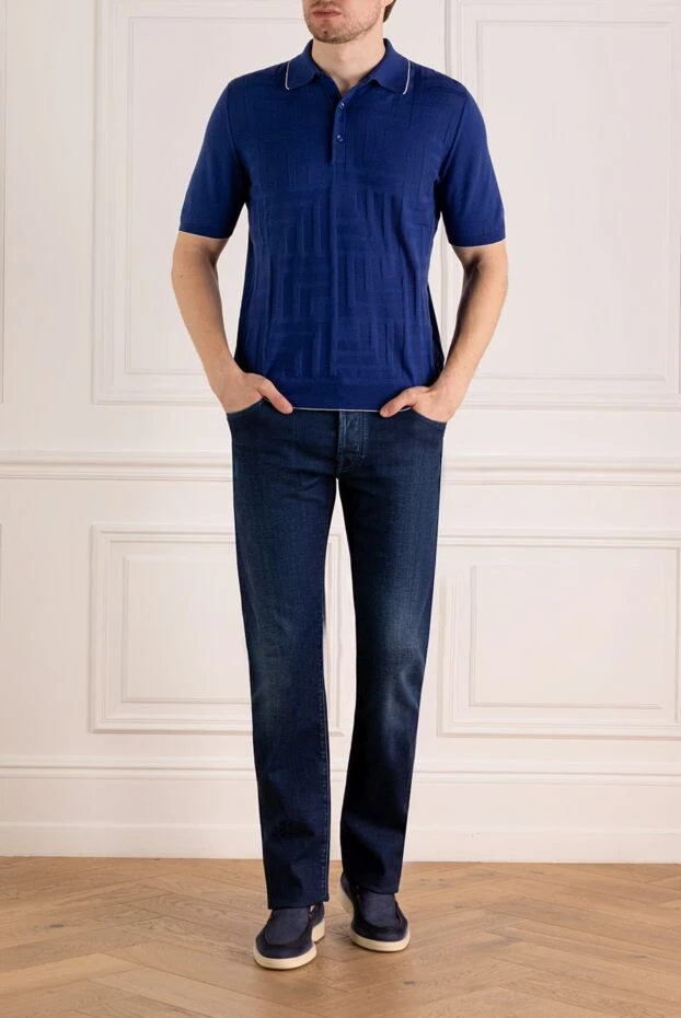 A rich blue polo shirt with a textured geometric pattern
 - photo 2
