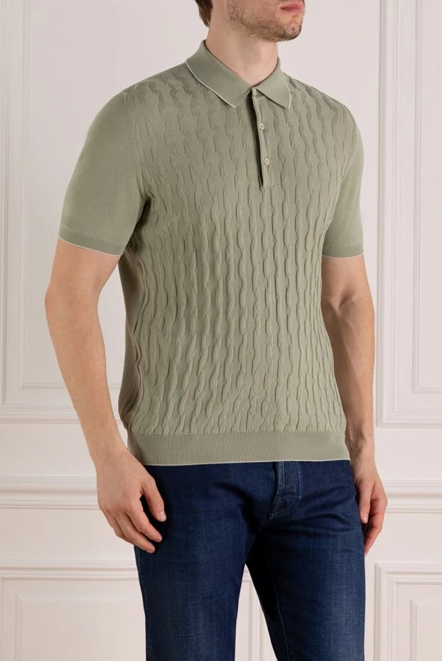 Svevo мужское поло оливкового цвета с фактурным плетением
 179484 - фото 3