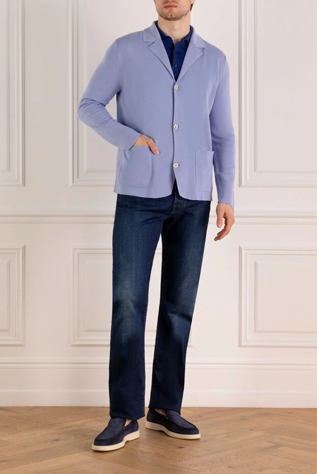 Ашық көк реңктегі жұқа мақтадан жасалған кардиган күрте, жағасы төмен
- фото 2