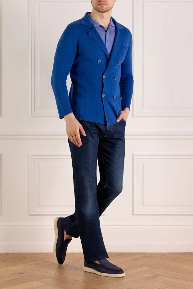 Men's blue cotton double-breasted jacket with textured stripes
- photo 2