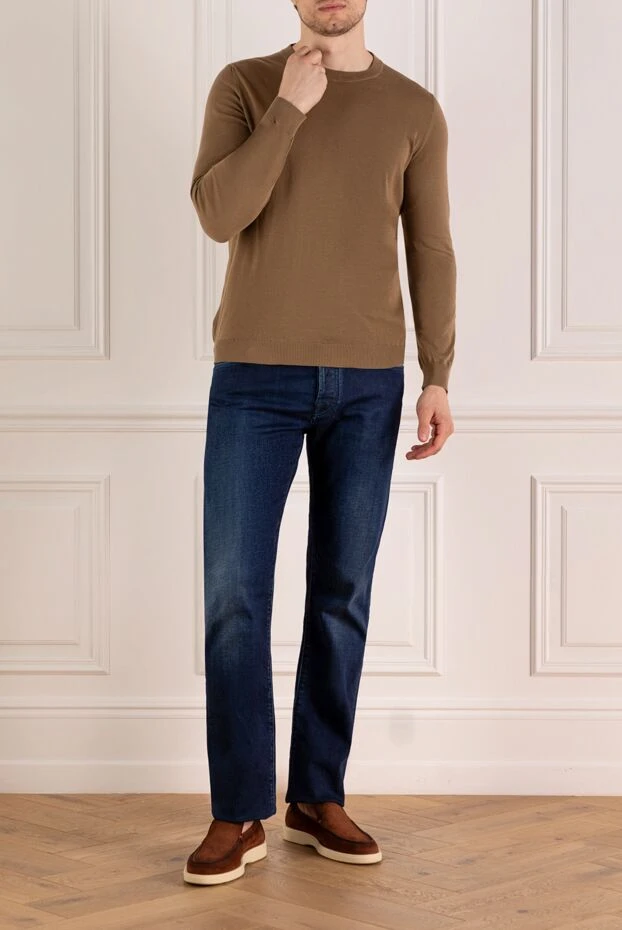 Svevo ұзын жеңді ерлерге арналған қоңыр мақтадан жасалған джемпер 179539 - фото 2