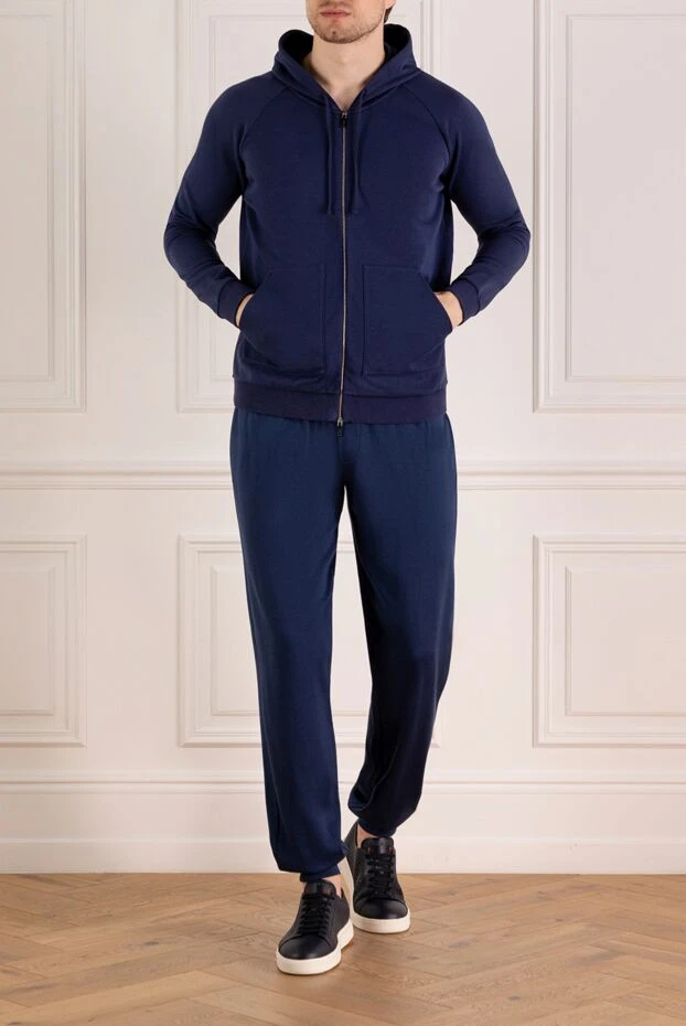 Мужское универсальное тёмно-синее худи на молнии для повседневного гардероба - фото 2