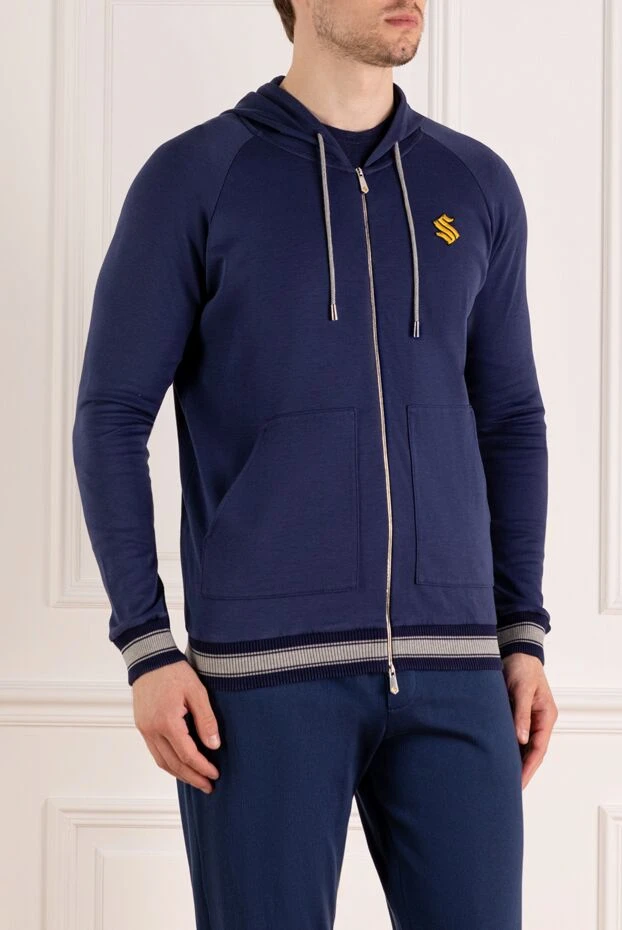 Svevo спортивная кофта тёмно-синего цвета с логотипом и карманами кенгуру 179550 - фото 3