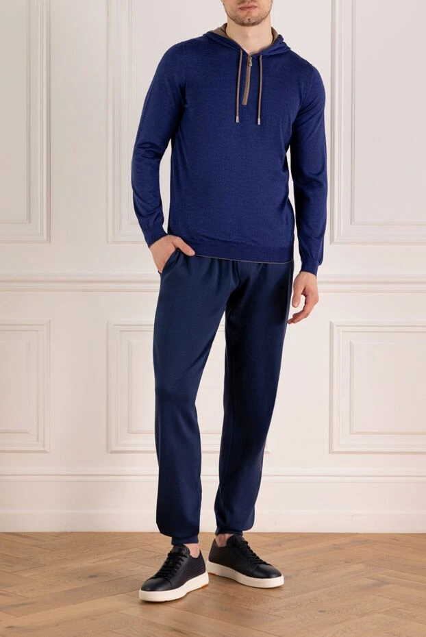 Svevo кофта спортивная мужская синяя из шерсти и шелка 179551 - фото 2