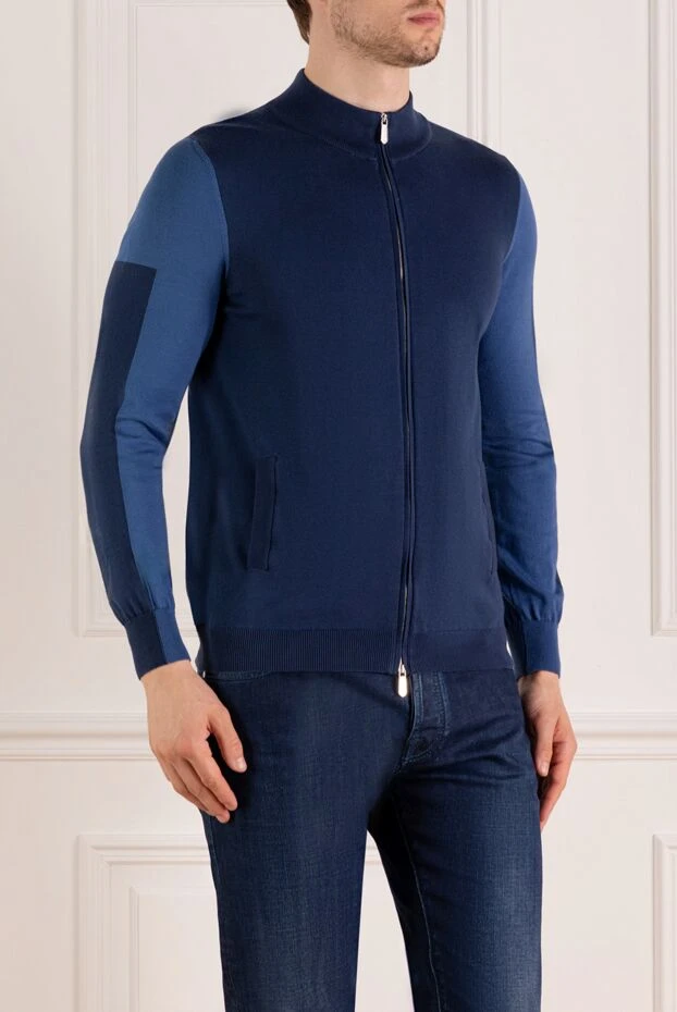 Svevo көгілдір реңктегі геометриялық жеңі бар ерлер кардиганы 179566 - фото 3