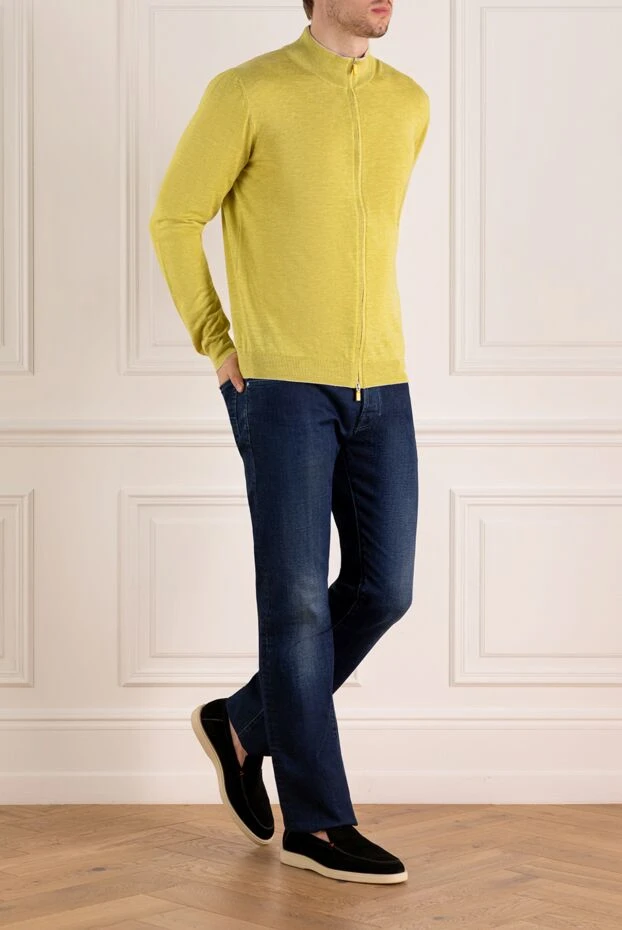 Svevo жібек пен зығырдан тігілген ерлер сары кардиганы 179570 - фото 2