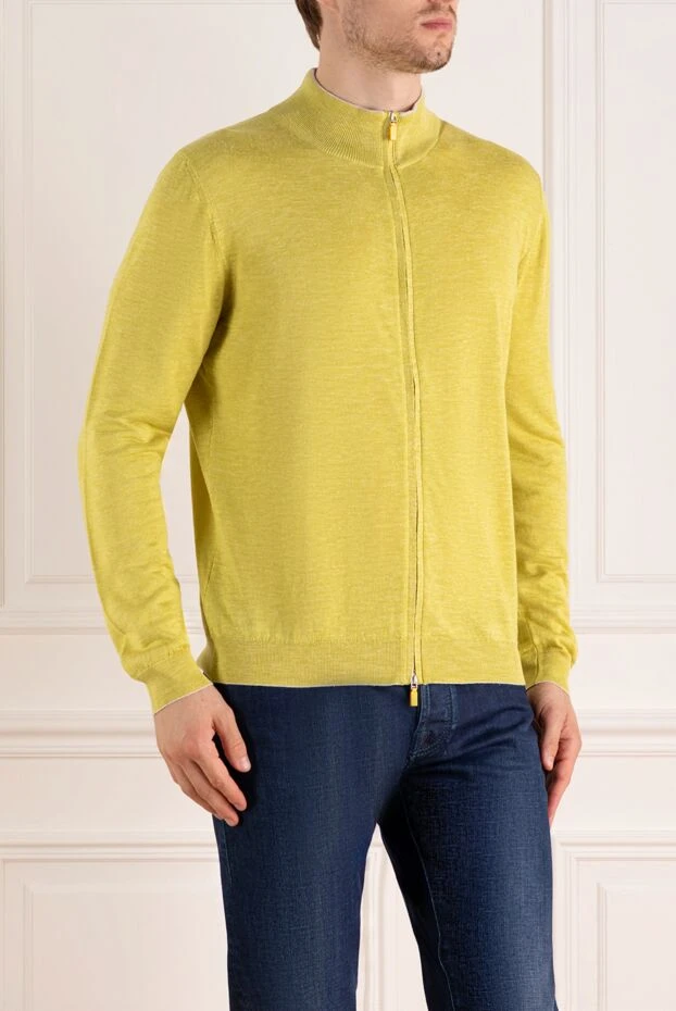 Svevo жібек пен зығырдан тігілген ерлер сары кардиганы 179570 - фото 3
