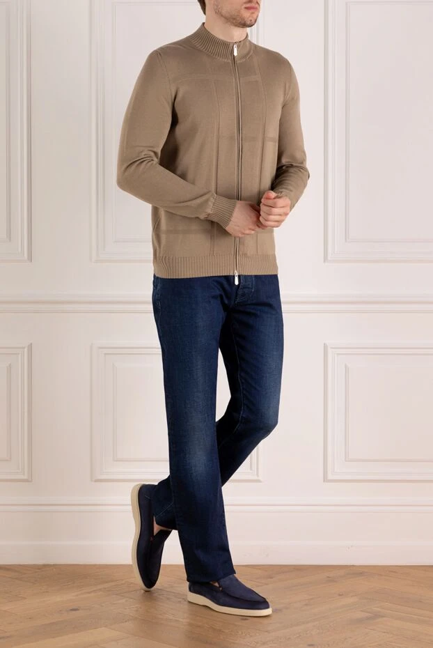 Svevo бекітілген өрнекті сыдырмамен ерлерге арналған бежевый мақтадан жасалған джемпер
 179571 - фото 2