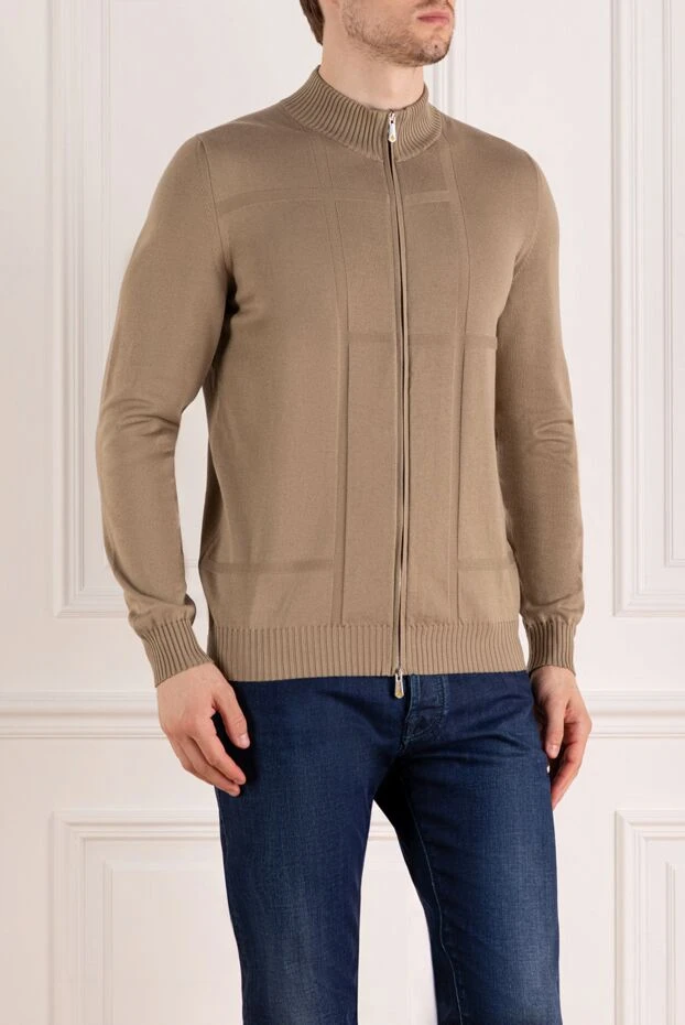 Svevo бекітілген өрнекті сыдырмамен ерлерге арналған бежевый мақтадан жасалған джемпер
 179571 - фото 3