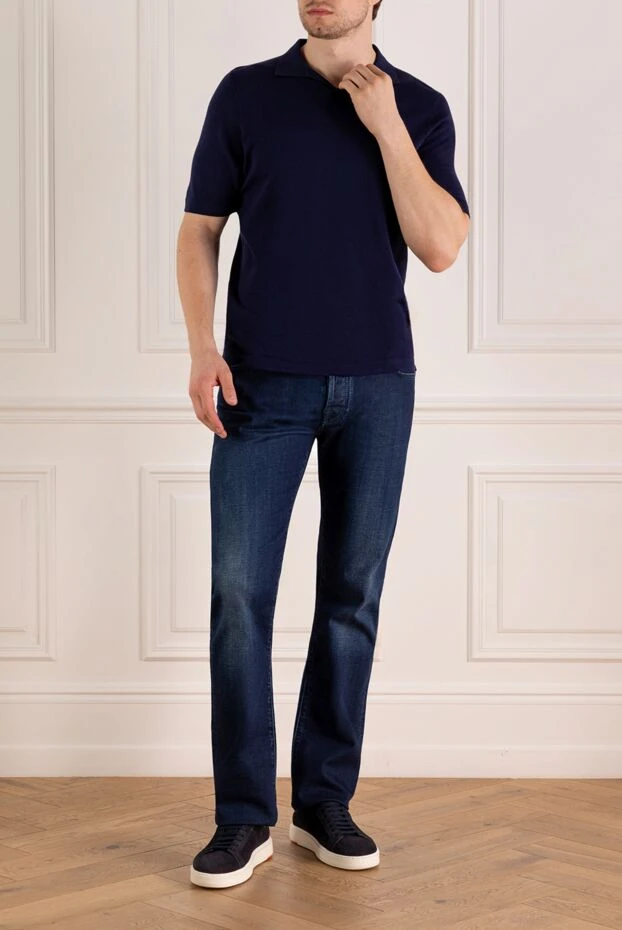 Ерлерге арналған қара көк мақтадан жасалған, бекітпесіз поло жейдесі
 - фото 2