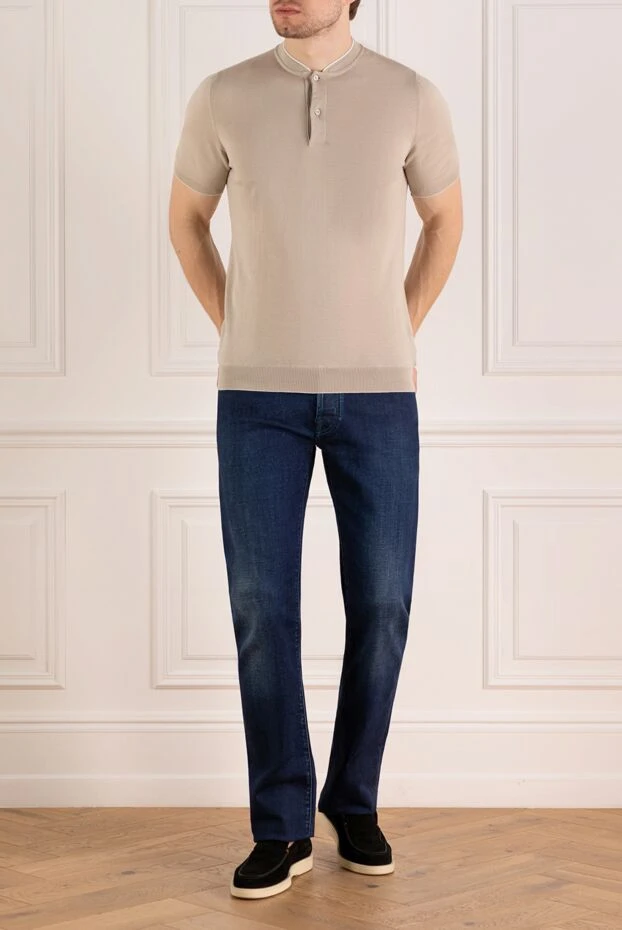 Svevo мужское бежевое хлопковое поло с воротником-стойкой 179584 - фото 2