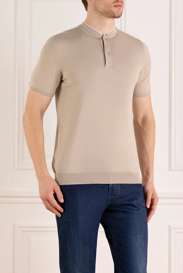 Svevo мужское бежевое хлопковое поло с воротником-стойкой 179584 - фото 3
