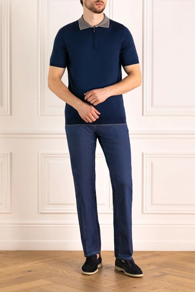 Джинсы мужские синие из хлопка и полиуретана. - фото 2