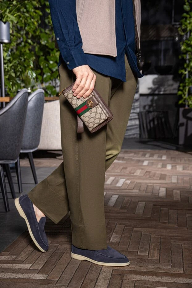 Men's dark blue suede loafers with a contrasting sole - photo 2