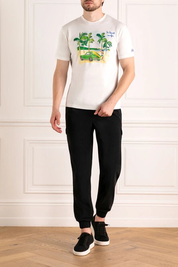 MC2 Saint Barth жағажай стиліндегі түрлі-түсті баспасы бар ерлерге арналған ақ мақта матадан жасалған футболка 179641 - фото 2