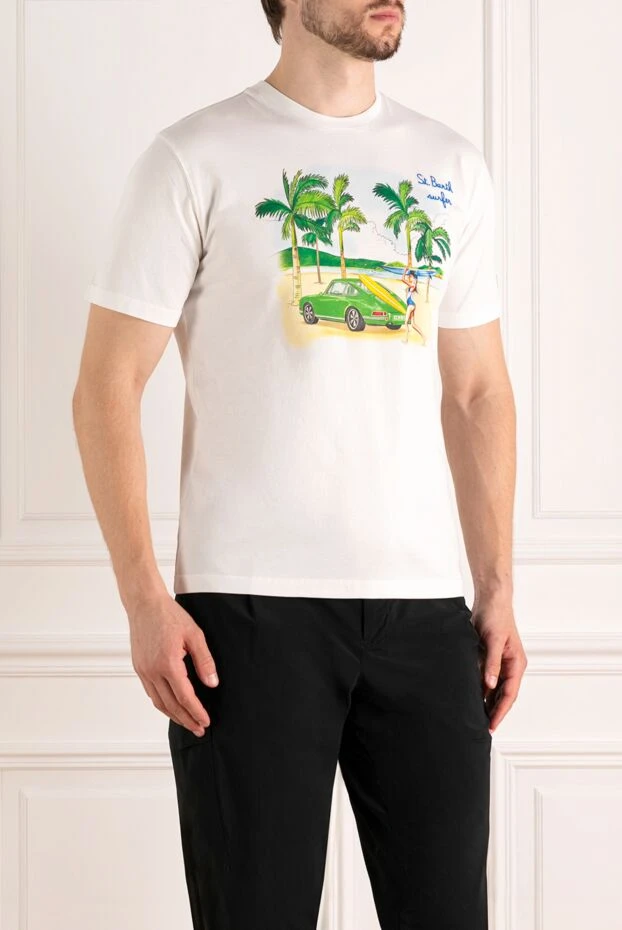 MC2 Saint Barth жағажай стиліндегі түрлі-түсті баспасы бар ерлерге арналған ақ мақта матадан жасалған футболка 179641 - фото 3