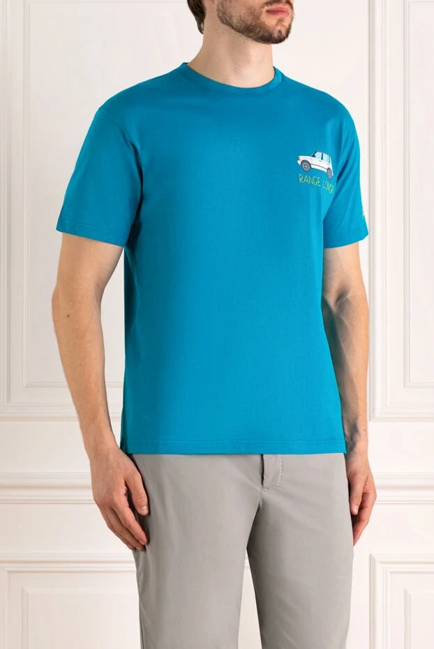 MC2 Saint Barth жол талғамайтын сызбасы және range lover жазуы бар көгілдір мақта-мата футболка 179654 - фото 3