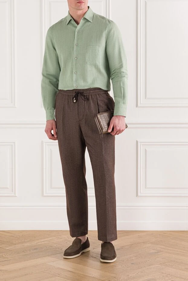 Рубашка мужская зеленая из льна - фото 2