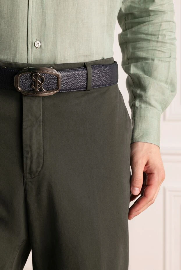 Men's blue belt made of genuine leather - photo 2