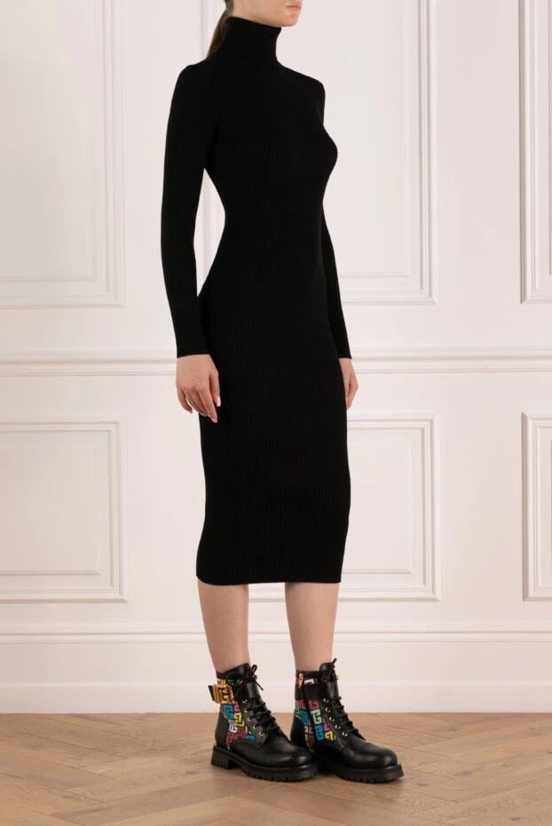 P.A.R.O.S.H. black knitted midi dress with embossed stripes and collar 179778 - photo 3