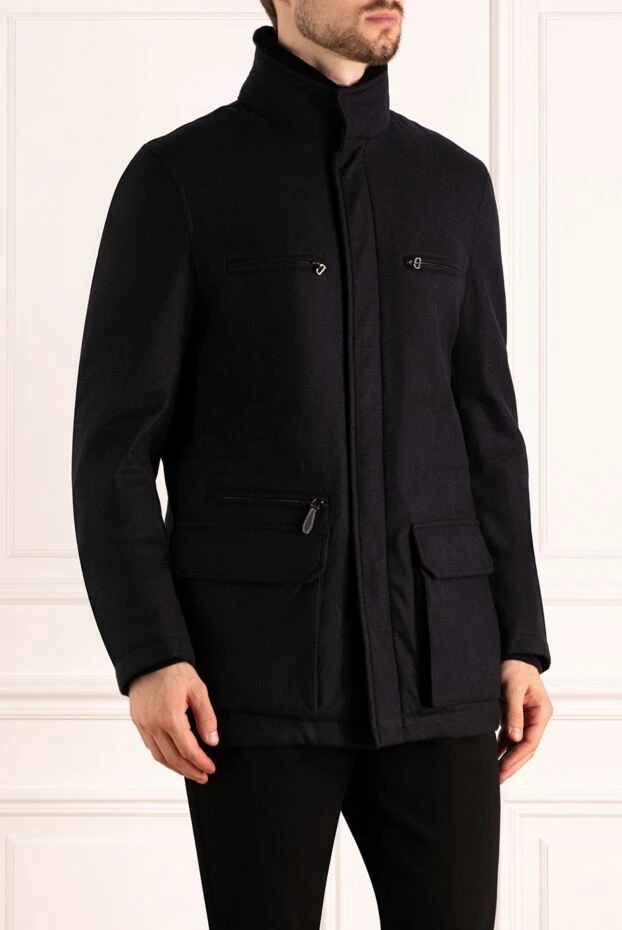 Cesare di Napoli dark blue cashmere down jacket with patch pockets and suede elbow pads
 179807 - photo 3