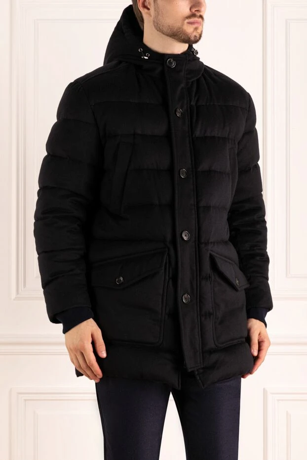 Cesare di Napoli men's blue winter cashmere down jacket with a voluminous hood
 179808 - photo 3