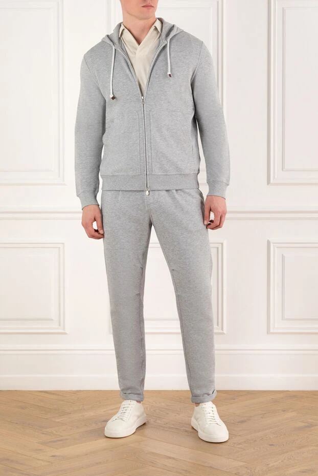Спортивный костюм серый меланжевый мужской с капюшоном - фото 2