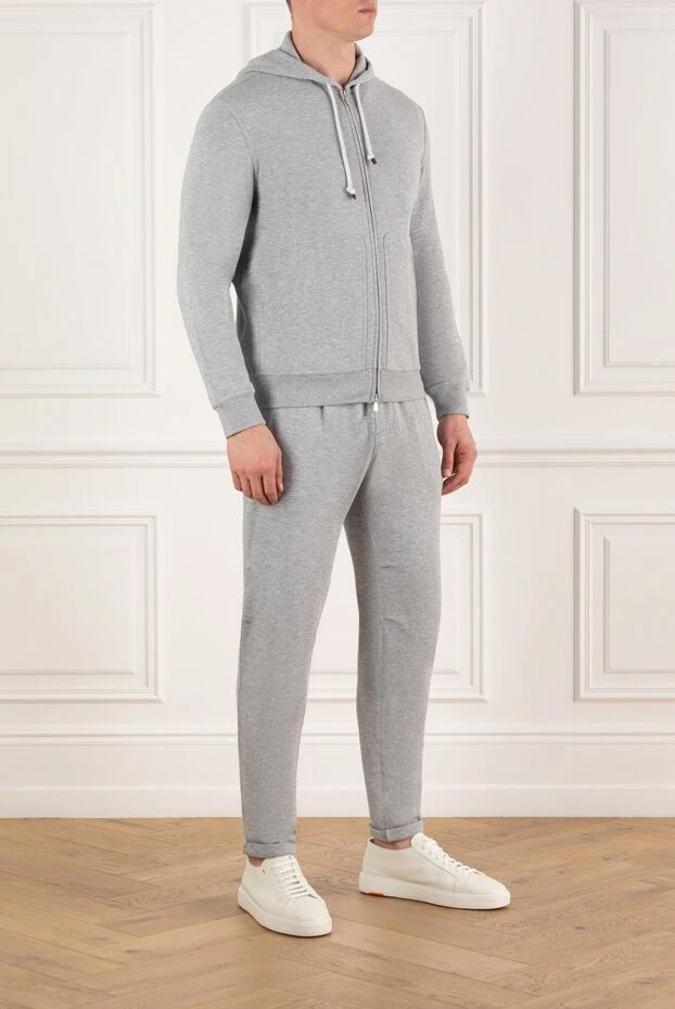 Brunello Cucinelli спортивный костюм серый меланжевый мужской с капюшоном 179850 - фото 3