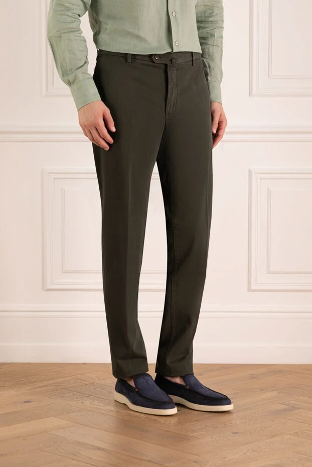 Loro Piana мақта мен эластаннан тігілген ерлер жасыл шалбары 179851 - фото 3