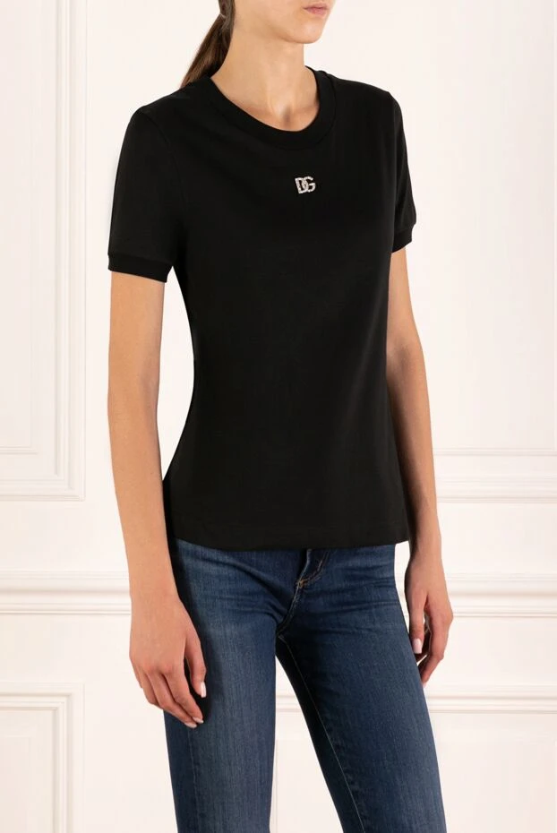 Dolce & Gabbana футболка женская черная из хлопка с логотипом dg
 179875 - фото 3