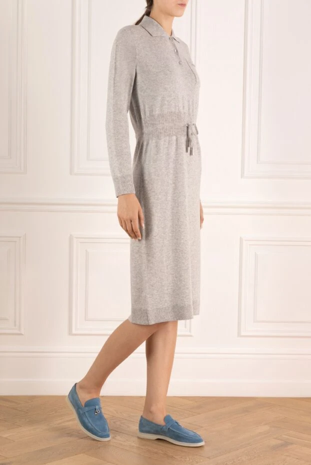 Peserico трикотажное платье-миди с карманом серое из шерсти шелка и кашемира 179905 - фото 3
