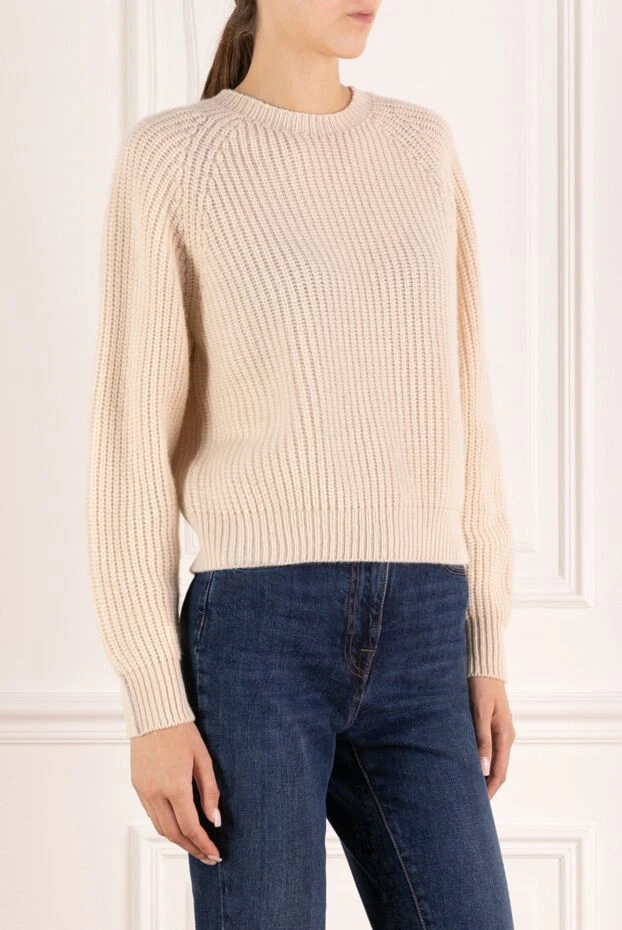 Peserico джемпер кашемировый женский в рубчик бежевого цвета 
 179909 - фото 3