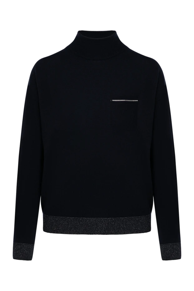 Женский синий джемпер из кашемира с декоративной отделкой по низу
- фото 1