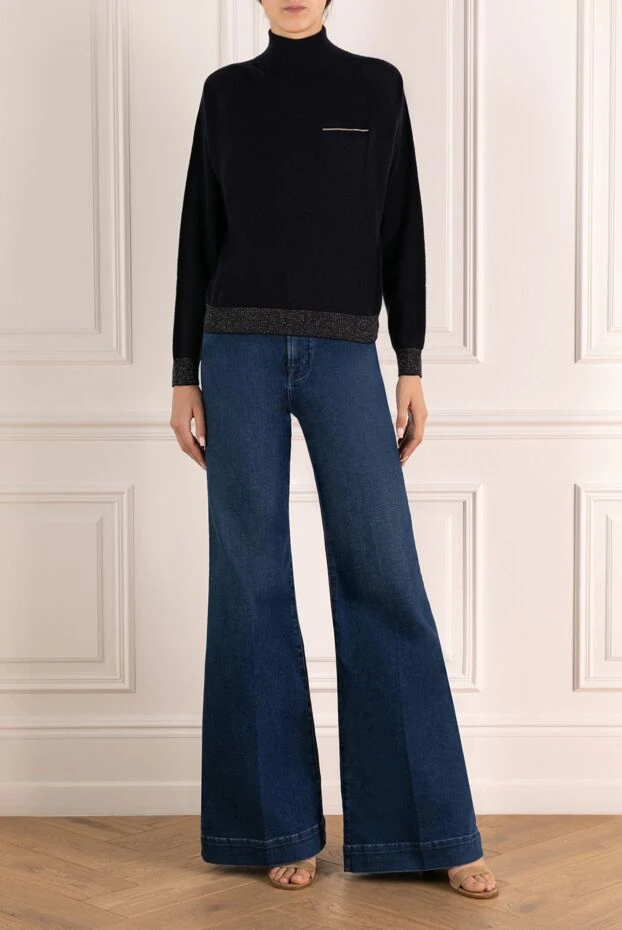 Peserico женский синий джемпер из кашемира с декоративной отделкой по низу
 179911 - фото 2