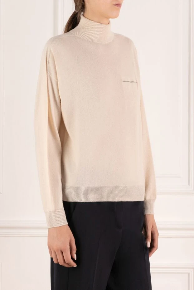 Peserico джемпер кашемировый женский молочный с воротником стойкой
 179912 - фото 3