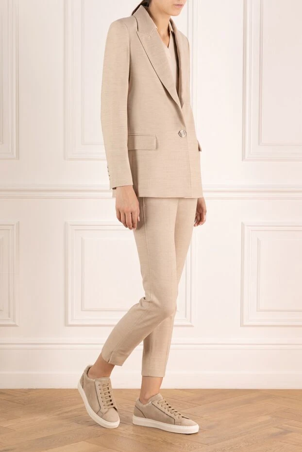 Peserico женский брючный костюм шерстяной светло-бежевого оттенка 179934 - фото 3