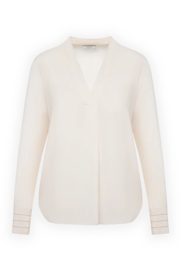 Блуза женская бежевая из шелка и эластана. - фото 1