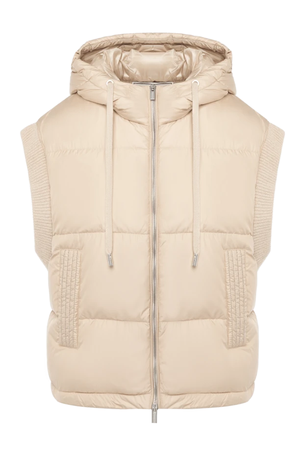 Жилет женский бежевый из шерсти и полиэстера. - фото 1