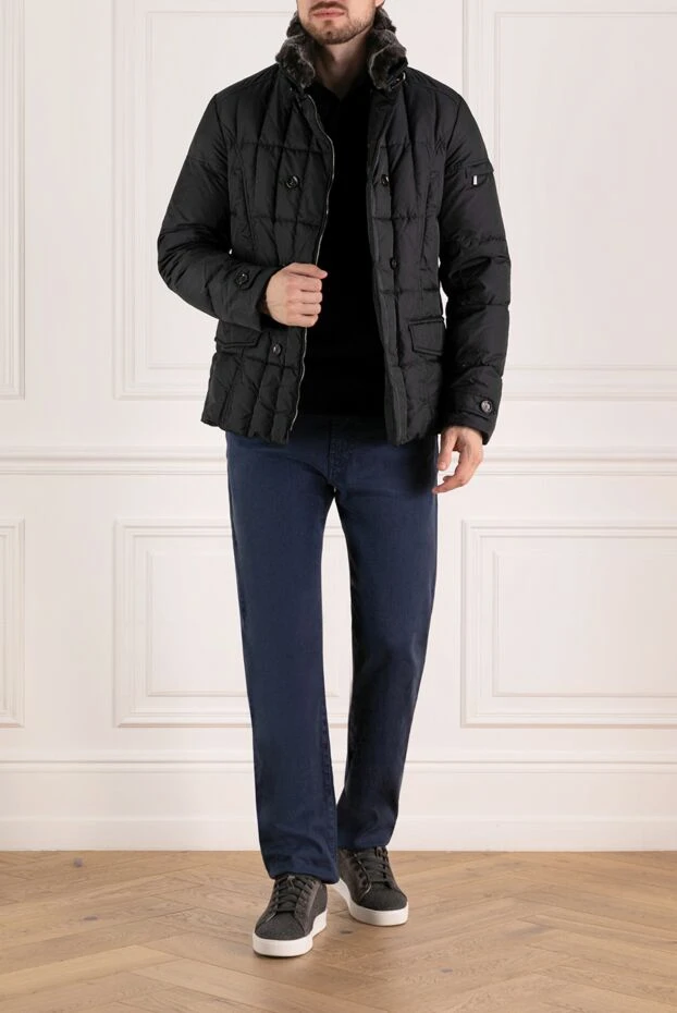 Moorer dark blue down jacket with fur collar and double-breasted fastening 180014 - photo 2