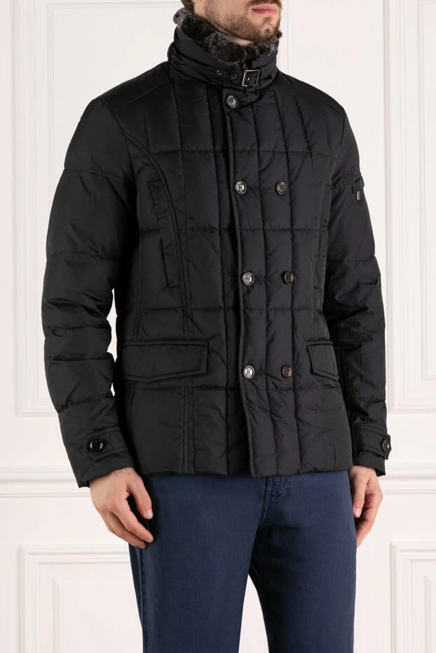 Moorer dark blue down jacket with fur collar and double-breasted fastening 180014 - photo 3