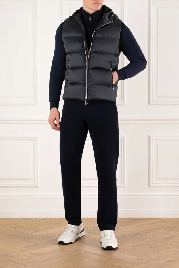 Moorer теплый жилет мужской синий с капюшоном 180021 - фото 2