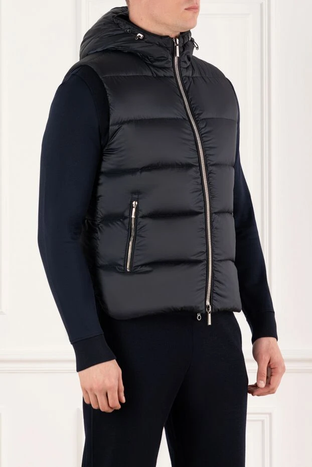 Moorer теплый жилет мужской синий с капюшоном 180021 - фото 3