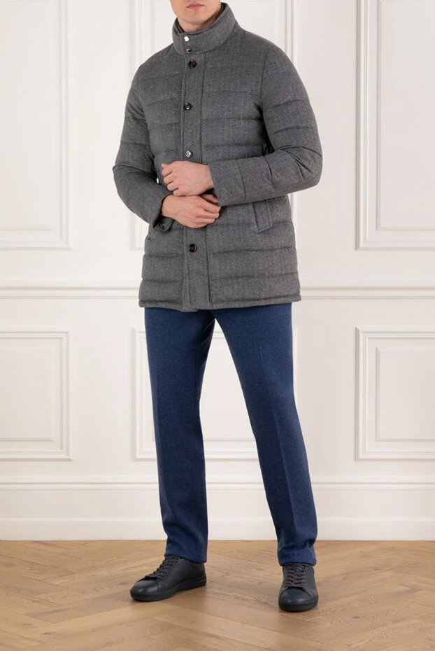 Кашемировый пуховик мужской серый - фото 2